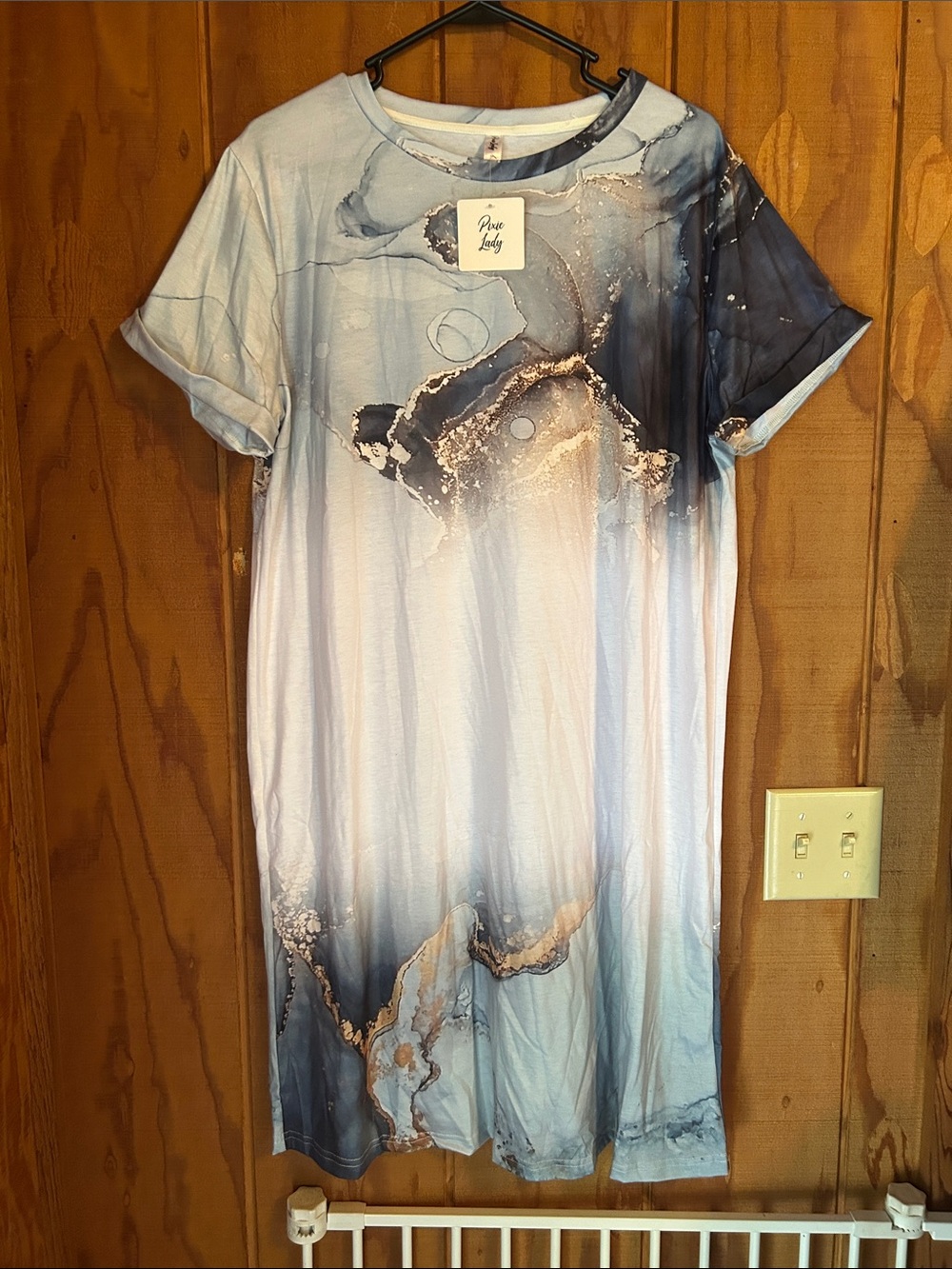 Pixie Lady Blue Marble-Print Midi Dress